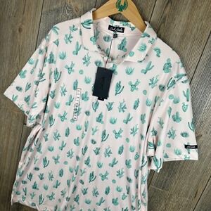 Bad Birdie Core Polo NWT Golf Men XXL Pink Cactus Print Thorn in Your Side